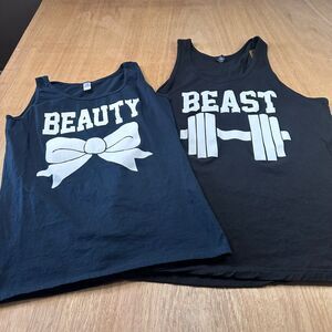 Beauty and Beast Matching Tank Tops Set Womens XL Mens XXL Gym Couple